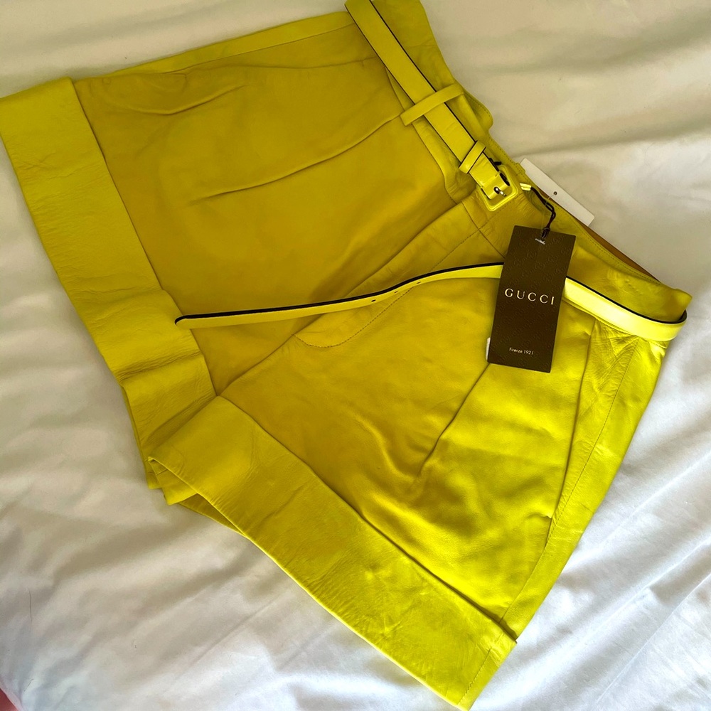 Chartreuse Leather Gucci Shorts